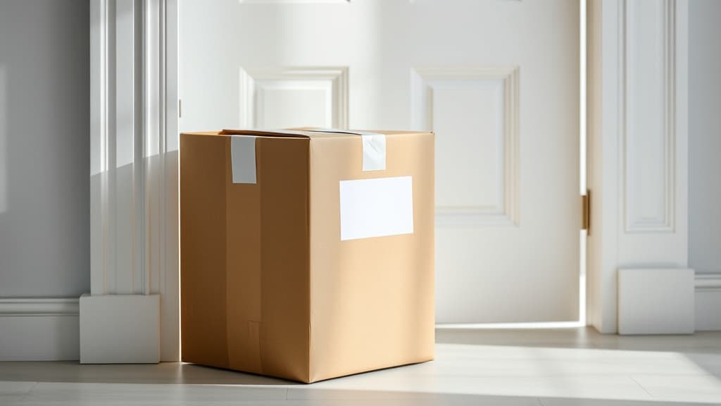 Paket mit Retourenlabel an heller Haustür