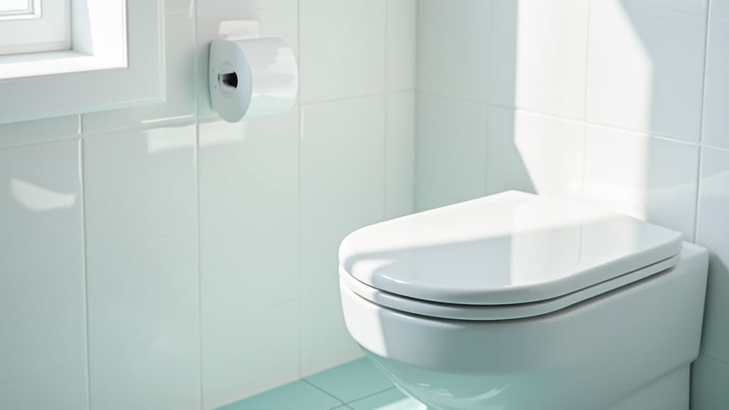 Weißes WC in einem hellen Badezimmer, an der Fliesenwand daneben ist keine Steckdose in Reichweite