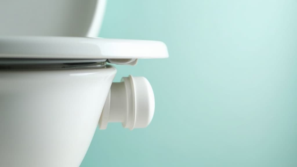 Nahaufnahme eines kleinen runden Gummipuffers an der Unterseite eines weißen WC-Sitzes